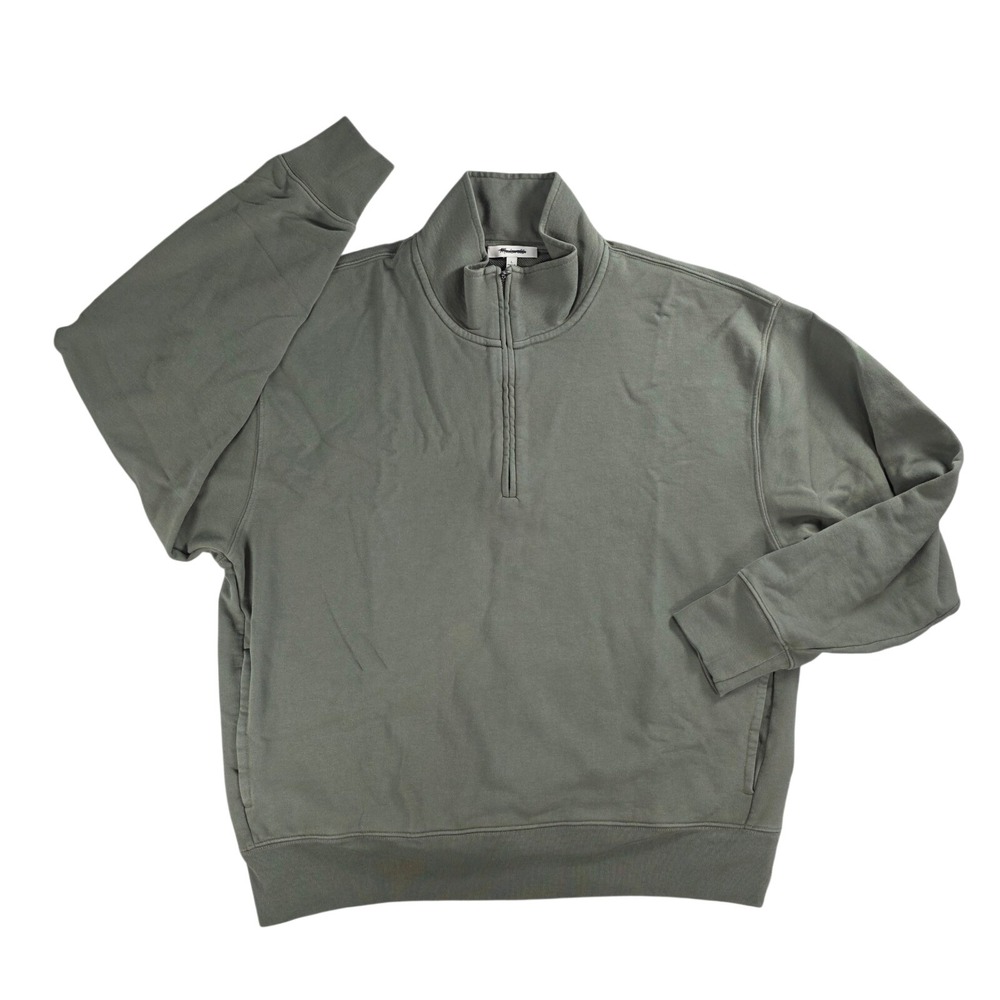Madewell Mens Large Sage Green Quarter Zip Sweatshirt NZ245 Cotton French Terry